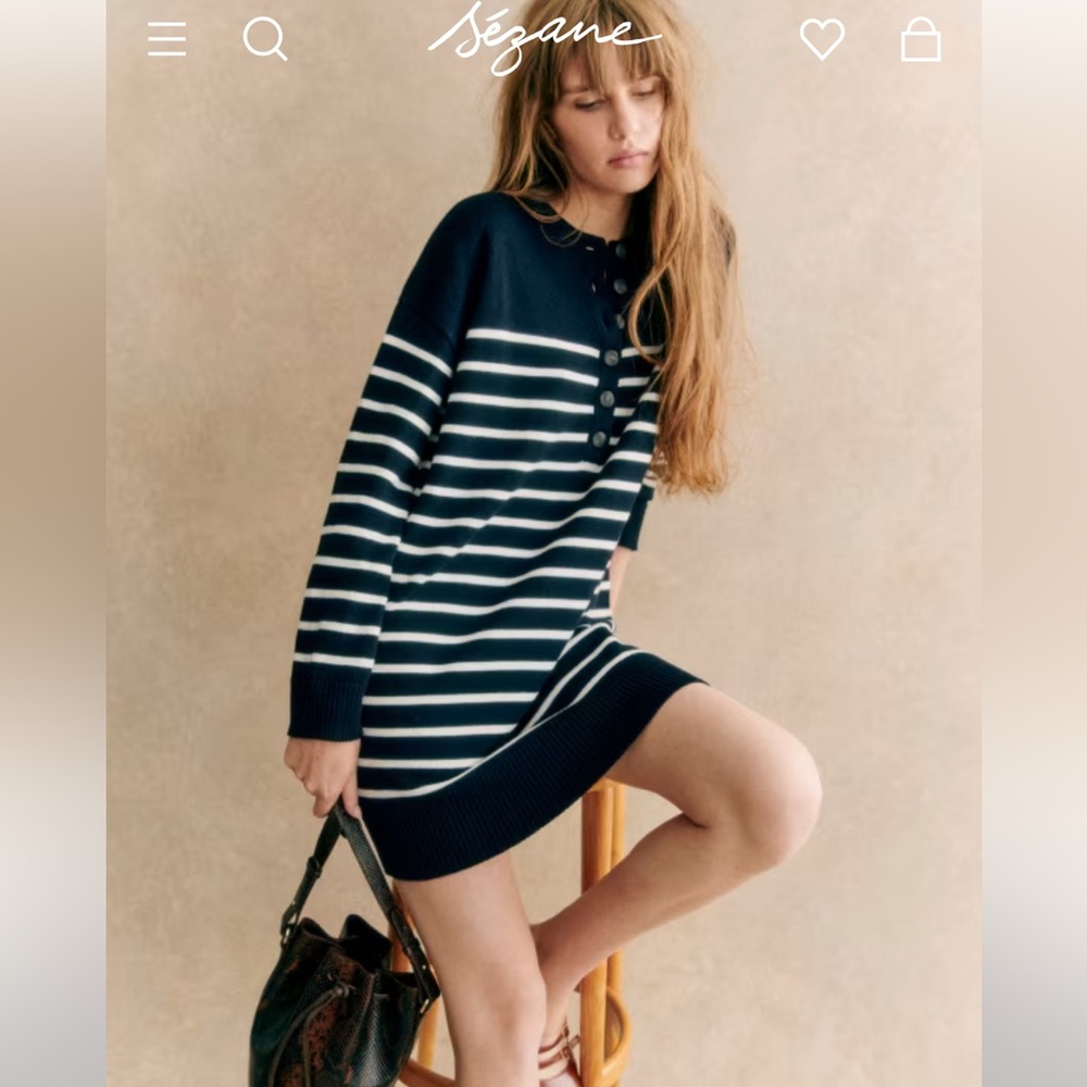 Sezane Evelyn Dress in Striped Navy and White